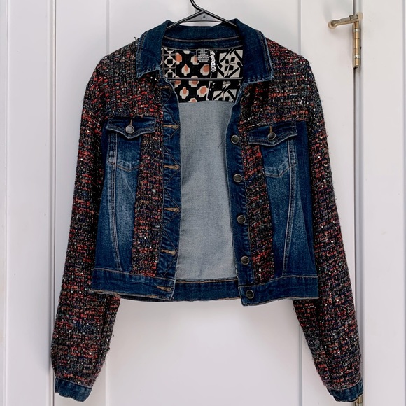 Deisgual Multi-Color Woven Sequin Jean Denim Jacket - Picture 4 of 9